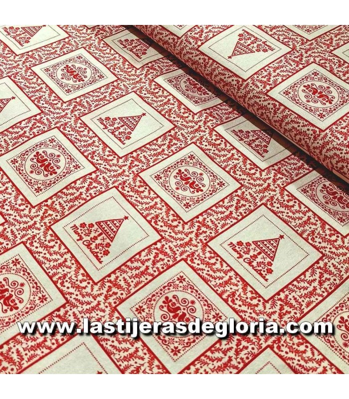 Telas patchwork de Navidad Tela imagenes Navidad rojo sobre lino Grandma de Indigo Fabrics0 gr./m2