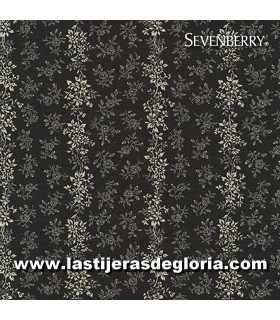 Tela líneas de flores crema sobre carbón Flower Coordinate Cotton de Sevenberry