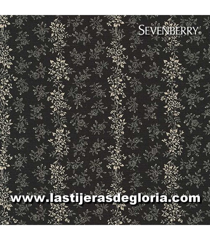 Tela líneas de flores crema sobre carbón Flower Coordinate Cotton de Sevenberry