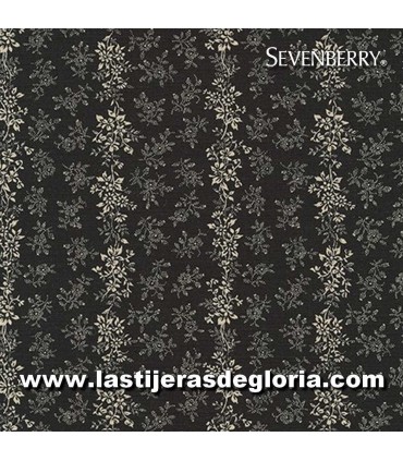 Tela líneas de flores carbón sobre crema Flower Coordinate Cotton de Sevenberry