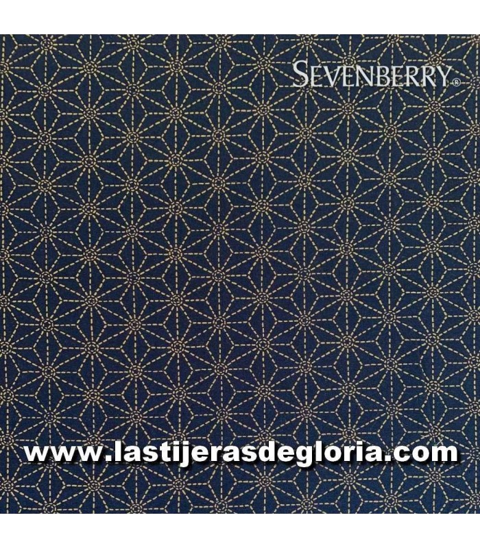 Basic Tela puntadas Sashiko sobre azul marino Asanoha de Sevenberry Japan