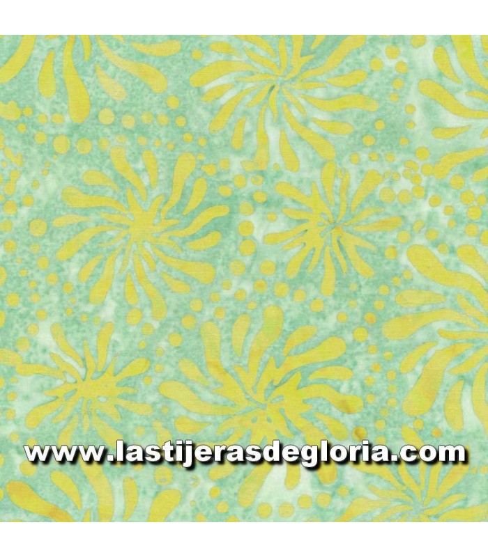Batiks Tela Batik cristantemos verdes sobre verde azulado Color Therapy Batiks de Maywood Studio