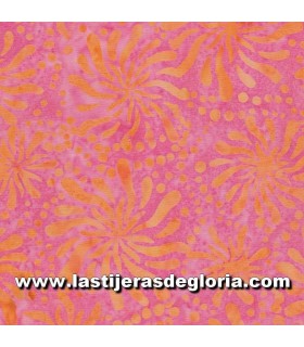 Batiks Tela Batik cristantemos naranjas sobre rosa Color Therapy Batiks de Maywood Studio