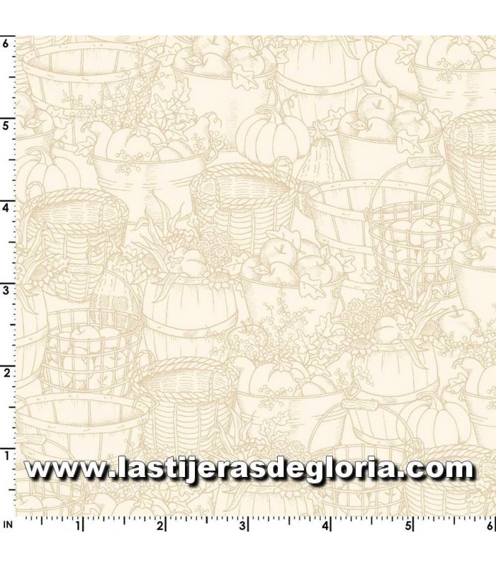 Estampados Tela cestas y cubos de frutas sobre crema Sweater Weather de Maywood Studio