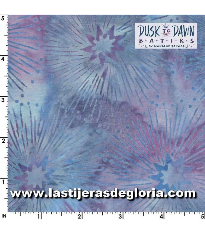 Batiks Tela Batik estallido estelar azul y morado Dusk to Dawn de Maywood Studio