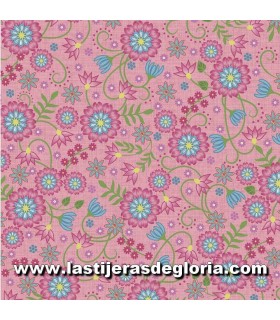 Estampados Tela jardín floral sobre rosa Flower and Vine de Monique Jacobs para Maywood Studio
