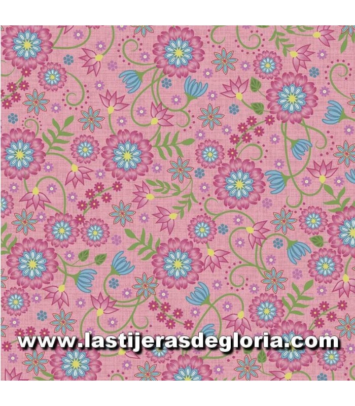 Estampados Tela jardín floral sobre rosa Flower and Vine de Monique Jacobs para Maywood Studio