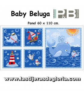 Paneles Panel imágenes animales océano y pájaros Baby Beluga de PB Textiles