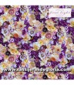 Tela flores fotorrealistas púrpura-melocotón First Light de Maywood Studio