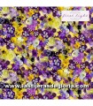 Tela flores fotorrealistas amarillo-morado colección First Light de Maywood Studio