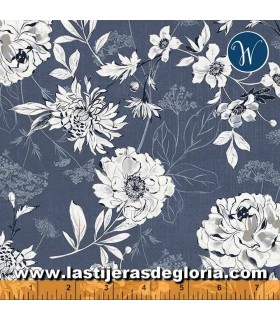 Estampados Tela jardín botánico sobre azul índigo Sketchbook de Whindam Fabrics