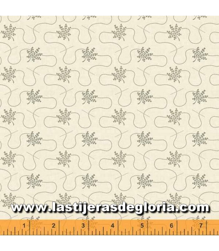Tela hojas y agujas gris sobre crema colección Traveler de Windham Fabrics