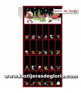 Panel Calendario Adviento adornos navideños sobre negro y rojo Santa's Tree Farm de Northcott