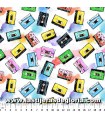 Tela cassettes de colores sobre blanco colección Nostalgia de Indigo Fabrics