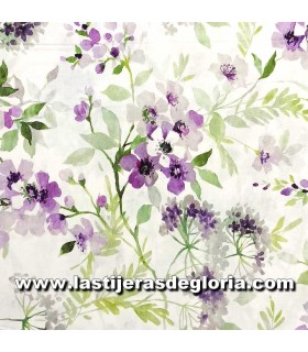 Tela trasera 270 cm. floral morado y lila sobre blanco Lauren de PB Textiles