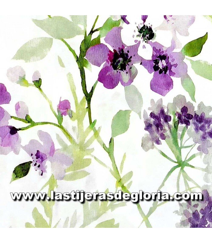 Tela trasera 270 cm. floral morado y lila sobre blanco Lauren de PB Textiles