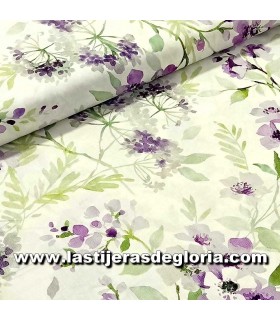Tela trasera 270 cm. floral morado y lila sobre blanco Lauren de PB Textiles