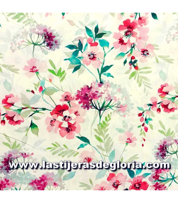Tela trasera 270 cm. floral rosa y turquesa sobre blanco Lauren de PB Textiles