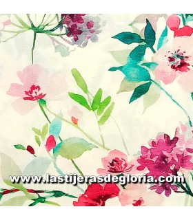 Tela trasera 270 cm. floral rosa y turquesa sobre blanco Lauren de PB Textiles