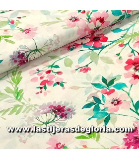 Tela trasera 270 cm. floral rosa y turquesa sobre blanco Lauren de PB Textiles