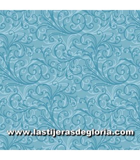 Tela ramas en scroll azul colección Camellia de Benartex