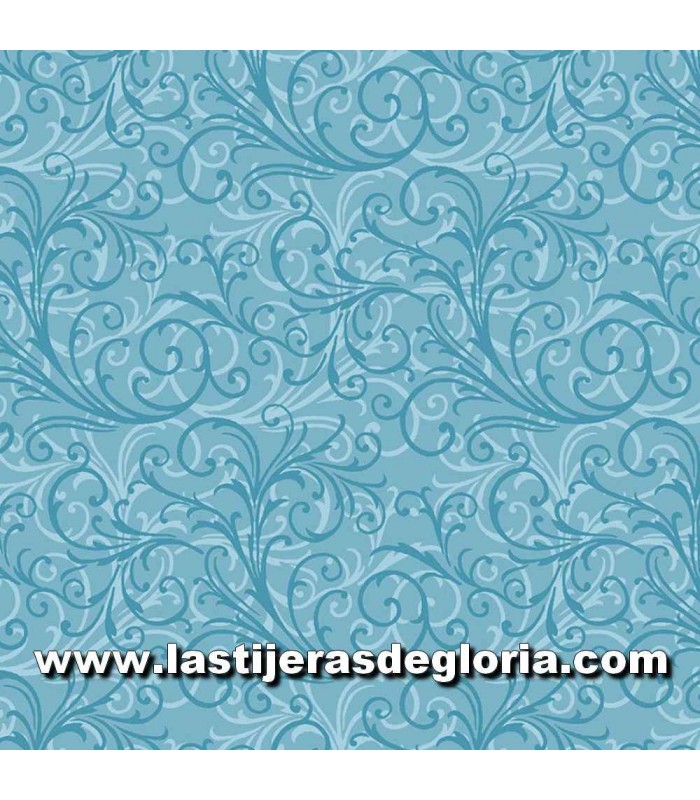 Tela ramas en scroll azul colección Camellia de Benartex