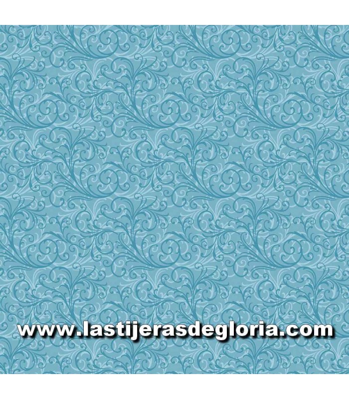 Tela ramas en scroll azul colección Camellia de Benartex