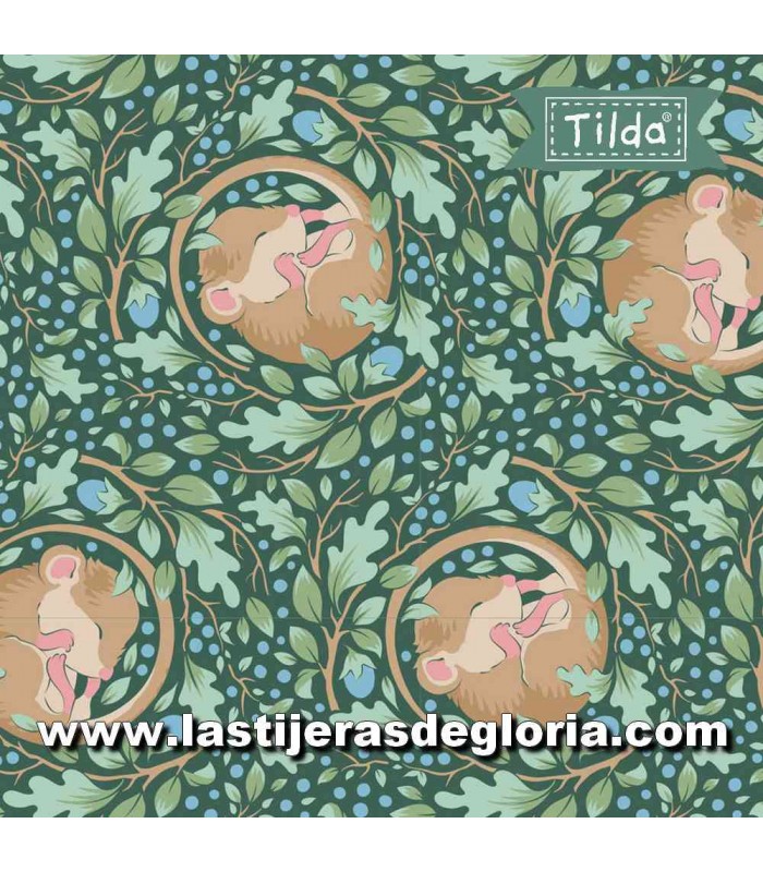 Tela ratones dormidos verde oscuro Tilda Hibernation Slumbermouse Lafayette