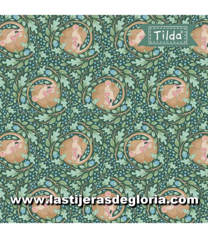 Tela ratones dormidos verde oscuro Tilda Hibernation Slumbermouse Lafayette