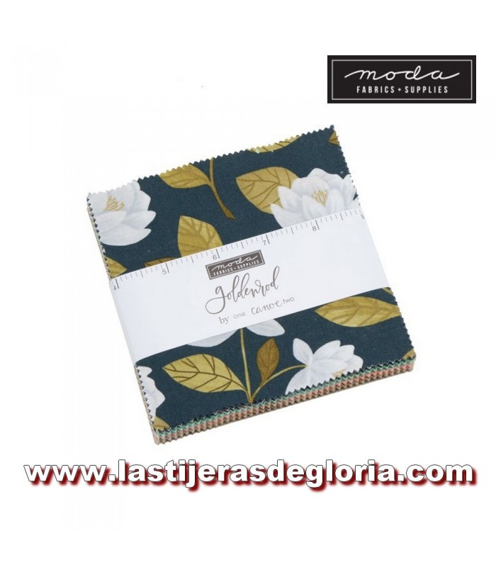 Precortado Charm Pack 42 telas 5 x 5" colección GOLDENROD de Moda Fabrics