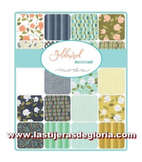 Precortado Charm Pack 42 telas 5 x 5" colección GOLDENROD de Moda Fabrics