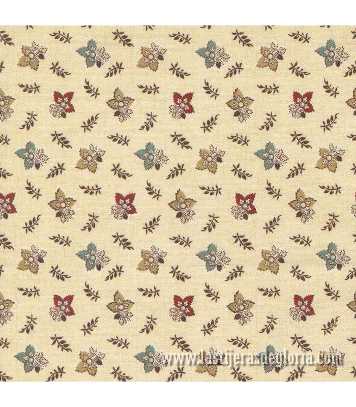 Tela flores y hojas beige Lydias Lace de Moda Fabrics