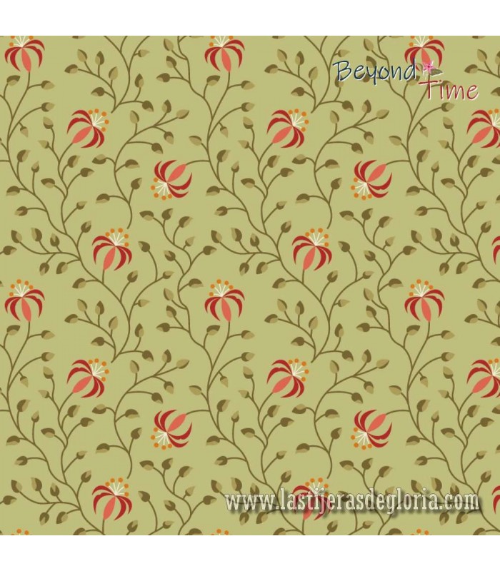 Tela lirios verde lily light olive Beyond Time de EQP Textiles