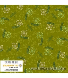 Tela semillas y flores verde Flowers on my Mind de Stof Fabrics