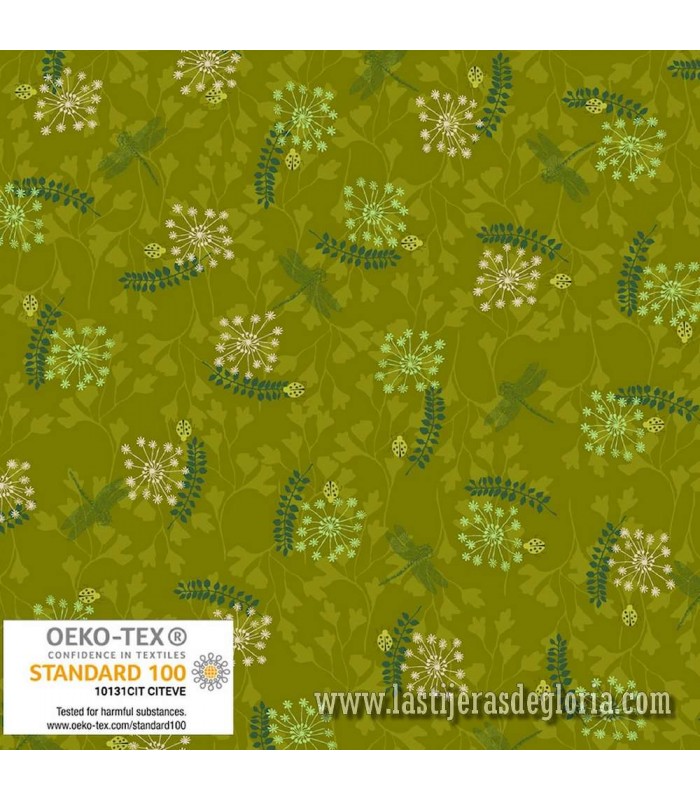 Tela semillas y flores verde Flowers on my Mind de Stof Fabrics
