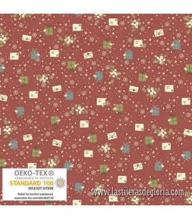 Tela Navidad regalos y nieve sobre rojo polvo Snow is Falling de Stof Fabrics