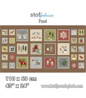 Panel 60 cm. motivos Navidad sobre rojo Snow is Falling de Stof Fabrics