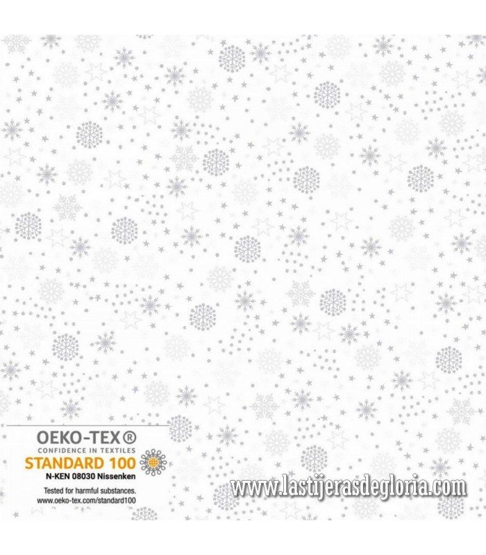 Tela Navidad estrellas plateadas sobre blanco We Love Christmas de Stof Fabrics
