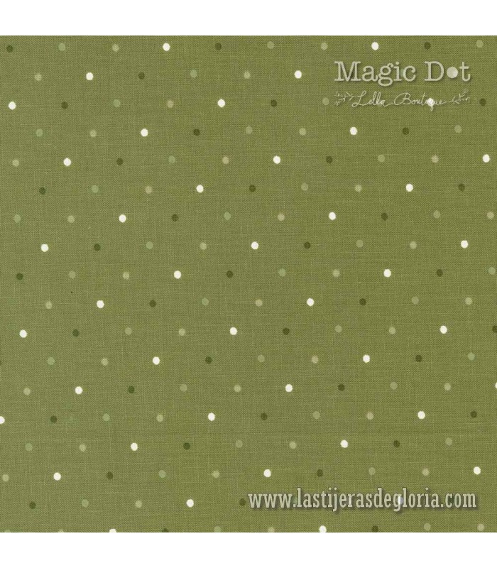 Tela topos sobre verde helecho Fern Magic Dot de Lella Boutique para Moda Fabrics