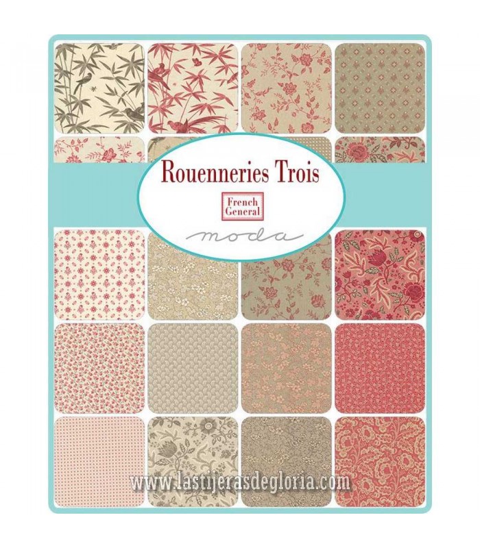 Precortado Layer Cake 42 telas 10 x 10" colección ROUENNERIES TROIS de Moda Fabrics
