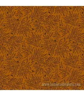 Tela hojas y pájaros sobre naranja Scrap Basket Favorites de Kim Diehl para Henry Glass