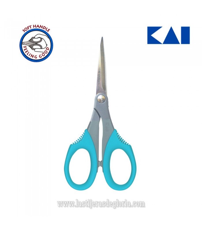 Tijera de Bordado y costura KAI mango ergonómico azul 140 mm. (5 1/2")