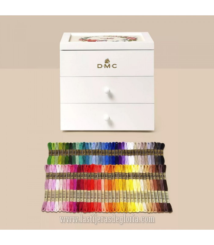 Costurero modular blanco con 70 madejas de DMC