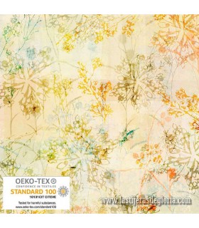 Tela floral crema y amarillo Sunset Blooms de Stof Fabrics