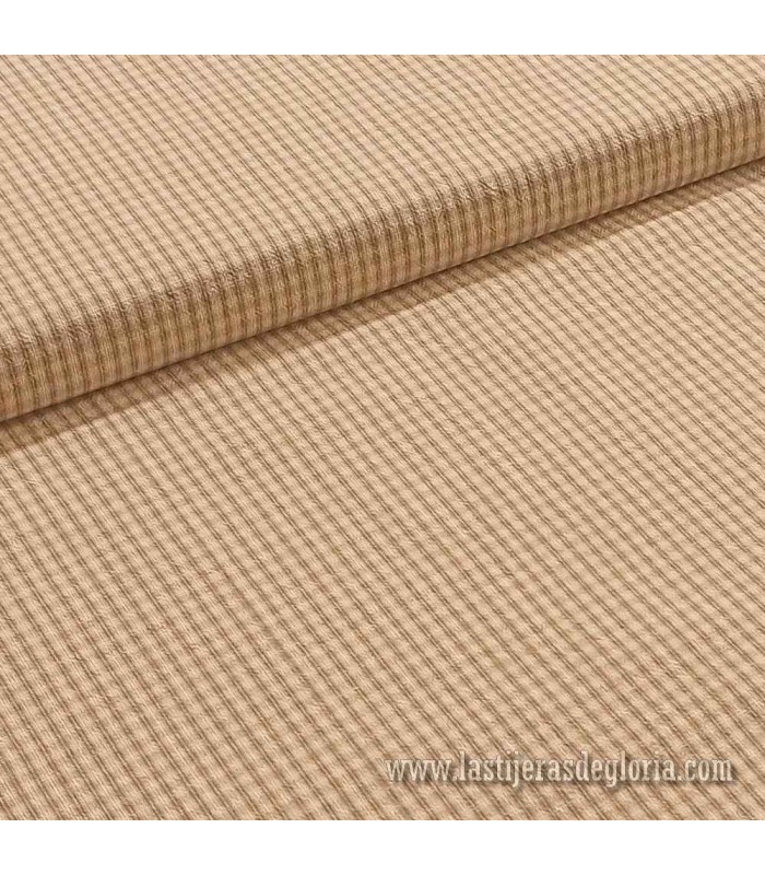 Tela japonesa tramada cuadros vichy beige-arena colección HAKU