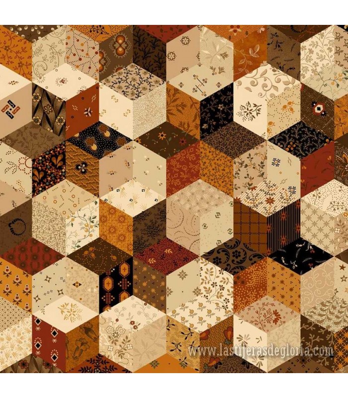 Tela hexágonos patchwork cheddar Pam's Stars Special Edition de Marcus Fabrics
