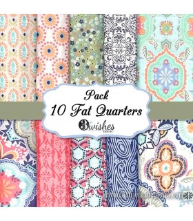 Pack de 10 Fat Quarters floral multicolor Quentin de 3Wishes