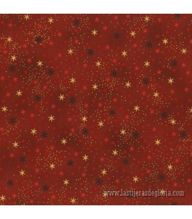 Tela Navidad estrellas rojo y dorado Christmas Stars de Stof Fabrics