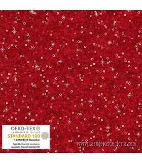 Tela Navidad círculos y estrellas rojo y plata metálico We Love Christmas de Stof Fabrics