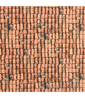 Tela con tejas viejas grandes terracota colección Naturaleza ancho 140 cm.